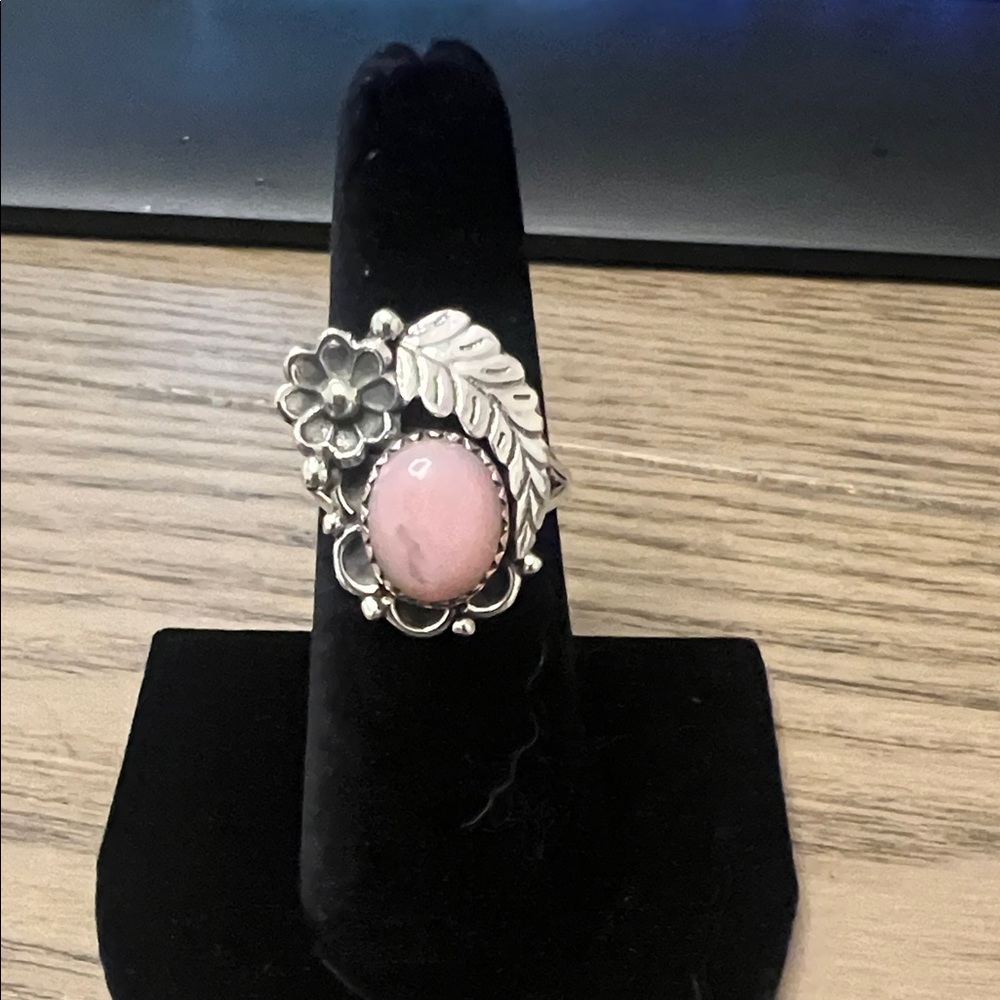 Sterling Silver Pink Peruvian Opal Floral Ring
